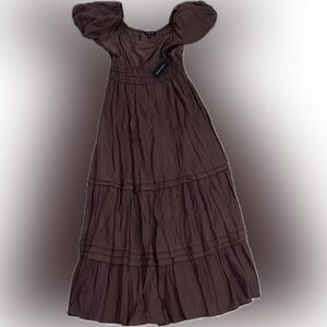 Max + Ash mauve Puff Sleeve Tiered Maxi Dress Women’s Size M New With Tags